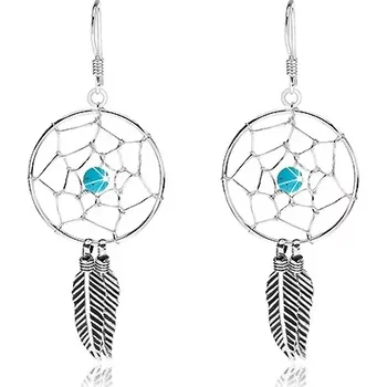 Náušnice Visací náušnice ze stříbra 925, světle modrý korálek, lapač snů, 20 mm