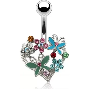 Piercing Piercing do pupíku - zdobené srdíčko, barevné zirkony