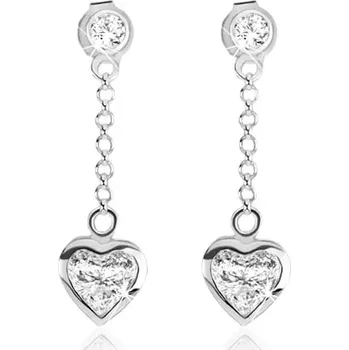 Náušnice Puzetové náušnice ze stříbra 925, symetrické zirkonové srdce čiré barvy