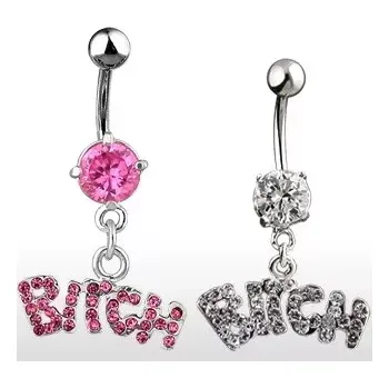 Piercing Piercing do pupíku zirkonový - nápis BITCH - Barva zirkonu: Čirá - C