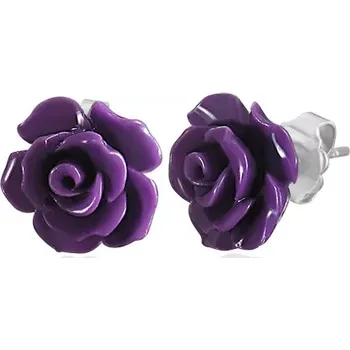 Náušnice Náušnice z oceli 316L, malá fialová růže, puzetky