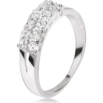 Prsten Prsten ze stříbra 925 - rozdvojená ramena, dva pásy čirých zirkonů - Velikost: 55