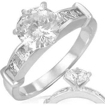 Prsten Ocelový prsten - čirý vystouplý kulatý zirkon ve středu - Velikost: 54