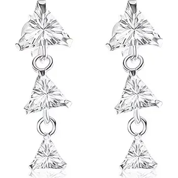 Náušnice Náušnice ze stříbra 925, tři zirkonové trojúhelníčky v čiré barvě, puzetky