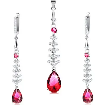 Souprava šperků Set přívěsku a náušnic ze stříbra 925, červená slza s blýskavými šipkami