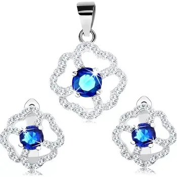 Souprava šperků Set náušnic a přívěsku ze stříbra 925, modro-čirý třpytivý květ
