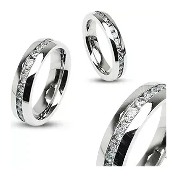 Prsten Ocelový prsten stříbrné barvy - symbol nekonečna, zirkony - Velikost: 70