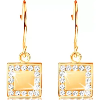 Náušnice Zlaté diamantové náušnice 585 - plochý čtverec s čirými brilianty po obvodu