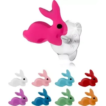 Náušnice Náušnice ze stříbra 925, drobný králíček s barevnou glazurou, puzetky - Barva: Oranžová