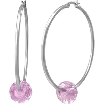 Náušnice Šperky Eshop Ocelové náušnice - velké kruhy stříbrné barvy s růžovým broušeným korálkem