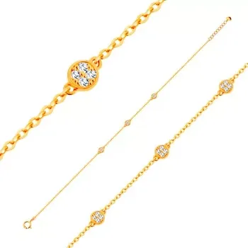 Náramek Zlatý náramek 585 s oválnými očky a třemi blýskavými kolečky