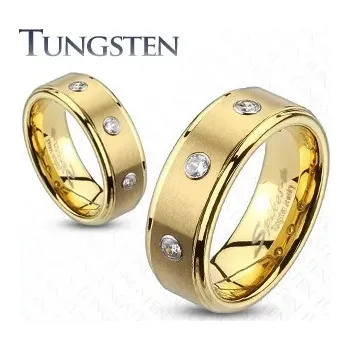 Prsten Wolframový prsten s broušeným pásem a třemi zirkony - Velikost: 54, Šířka: 6 mm