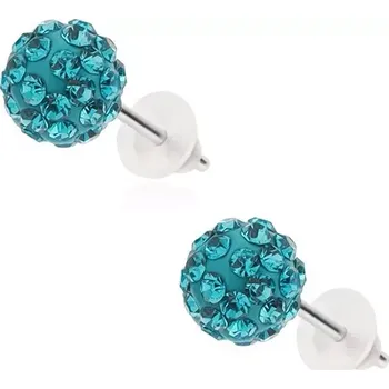 Náušnice Ocelové náušnice - třpytivé Shamballa kuličky, světle modré zirkony, 8 mm