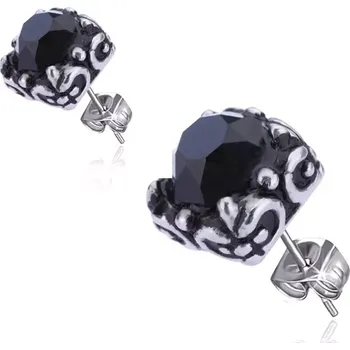 Náušnice Náušnice z oceli - černý kamínek, objímka, puzetky