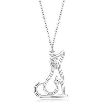 Náhrdelník Stříbrný 925 náhrdelník - obrys sedícího psa, ucho s diamanty