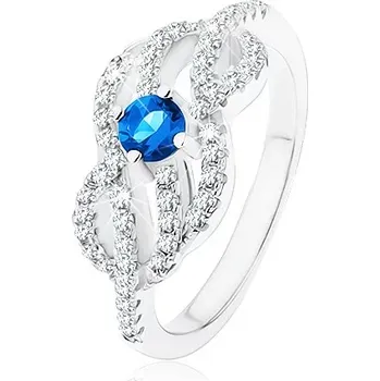 Prsten Stříbrný 925 prsten, modrý zirkonek, propletené zvlněné linie - Velikost: 54