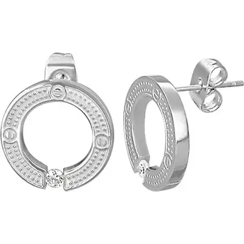 Náušnice Puzetové kruhové náušnice z chirurgické oceli, stříbrná barva, vsazený čirý zirkon