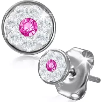 Náušnice Ocelové náušnice - kvítek se Swarovski® komponenty, růžový zirkon, 5 mm