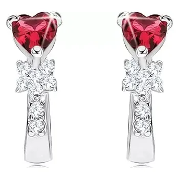 Náušnice Náušnice ze stříbra 925, červený srdíčkovitý kámen, květ, čiré zirkony