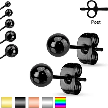 Náušnice Ocelové náušnice, kuličky s lesklým hladkým povrchem, 6 mm - Barva: Zlatá