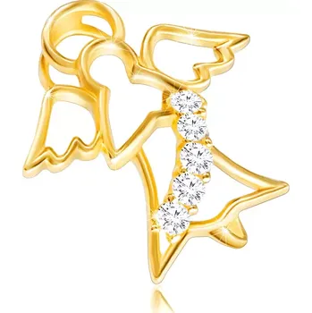 Přívěsek Lesklý zlatý 585 přívěsek - kontura anděla s vyřezávanými křidélky a zirkonovým pásem