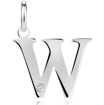 Přívěsek Diamantový přívěsek ze stříbra 925 - velké písmeno W, kulatý briliant