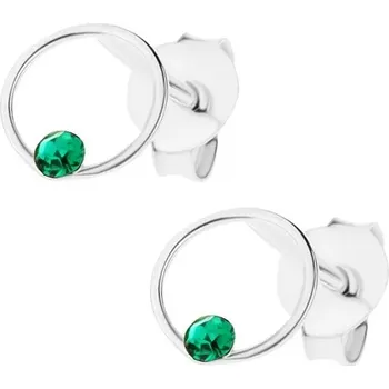 Náušnice Stříbrné 925 náušnice, tmavě zelený krystalek Swarovski, tenký kroužek