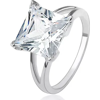 Prsten Zásnubní stříbrný 925 prsten s masivním čtvercovým zirkonem - Velikost: 56