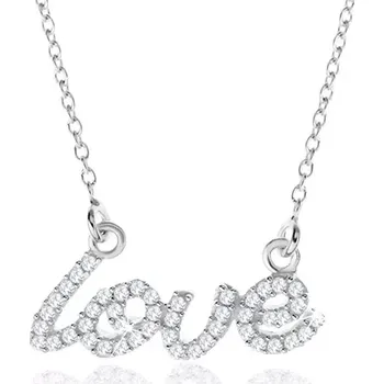 Náhrdelník Stříbrný náhrdelník 925, ozdobný nápis "love" z čirých zirkonů