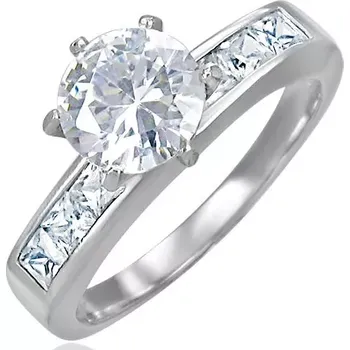 Prsten Snubní ocelový prsten s vystupujícím středovým zirkonem - Velikost: 60