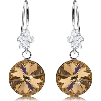 Náušnice Stříbrné náušnice 925, kruhový křišťál Swarovski zlaté barvy, lístek, 11 mm