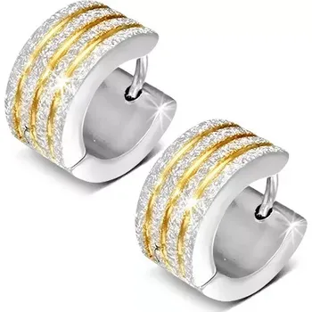 Náušnice Kloubové náušnice, stříbrná barva, pískovaný povrch, zářezy ve zlatém odstínu