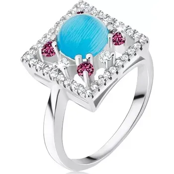 Prsten Prsten ze stříbra 925 - zirkonový čtverec, tyrkysový kamínek - Velikost: 54