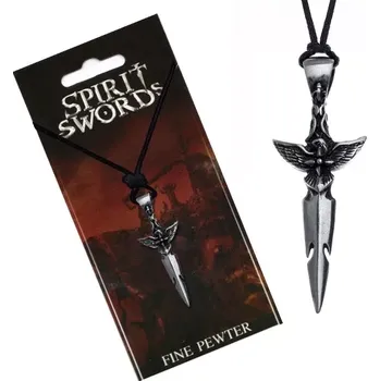 Náhrdelník Černý náhrdelník - stříbřitý meč, pták na rukojeti, šňůrka