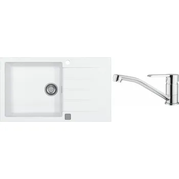 Granitový dřez Alveus Set Cadit 40 Granitový dřez s odkapem 860x500 mm + baterie Ruta, bílá, SETA22039