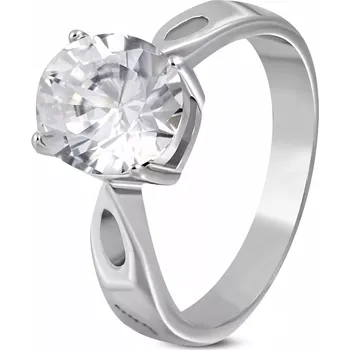 Prsten Zásnubní prsten z oceli 316L s velkým zirkonem a ozdobnými rýhami - Velikost: 49