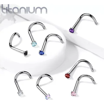 Piercing Zahnutý piercing do nosu z titanu, drobný kulatý zirkon v kotlíku, 1 mm - Barva zirkonu: Černá - K