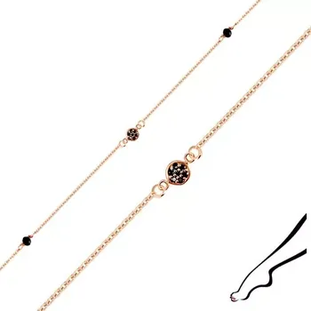 Náramek Náramek na kotník ze stříbra 925 měděné barvy - zirkonový kvítek, černé zirkony