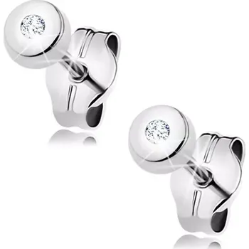 Náušnice Náušnice z bílého 14K zlata - malý lesklý kruh s čirým diamantem uprostřed