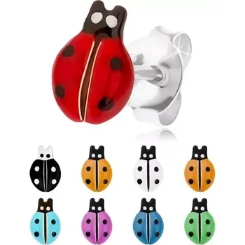 Náušnice Stříbrné náušnice 925, puntíkovaná beruška s barevnou glazurou, puzetky - Barva: Černá