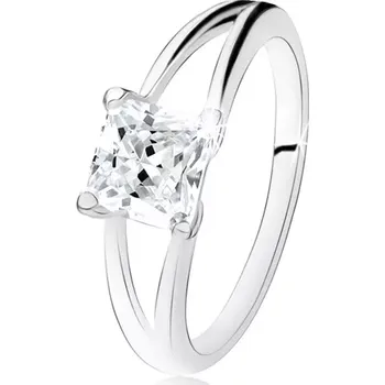 Prsten Prsten ze stříbra 925, rozdvojená ramena, čtvercový čirý zirkon - Velikost: 54