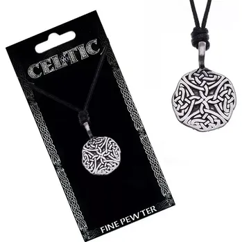 Náhrdelník Náhrdelník se šňůrkou – černý, kruhový přívěsek, keltské uzly