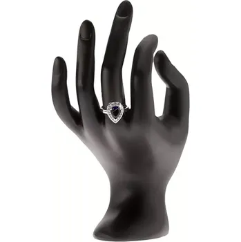 Prsten Stříbrný prsten 925, modrý slzičkovitý kámen se zirkonovým lemem - Velikost: 54