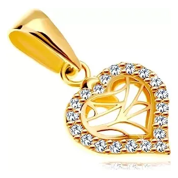 Přívěsek Přívěsek ve žlutém 14K zlatě - srdíčko se zirkonovým obrysem a výřezy uprostřed