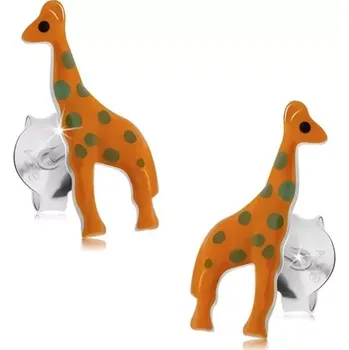 Náušnice Stříbrné 925 náušnice, oranžová žirafa se šedými tečkami, puzetky
