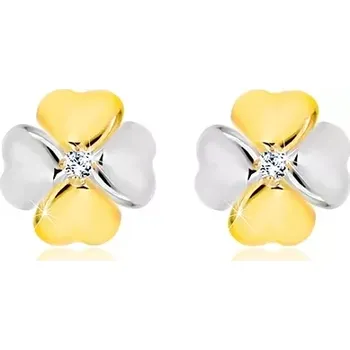 Náušnice Briliantové náušnice z kombinovaného 14K zlata - symbol štěstí s diamantem