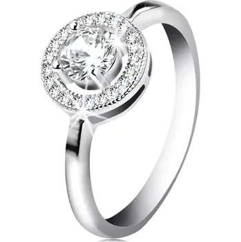 Prsten Zásnubní prsten ze stříbra 925, kulatý čirý zirkon v blýskavém kroužku - Velikost: 54