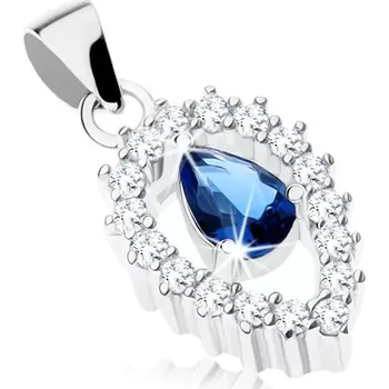 Souprava šperků Stříbrná sada 925, přívěsek a náušnice, obrys obrácené kapky, modrá slza