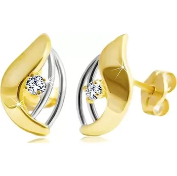 Náušnice Diamantové náušnice ve 14K zlatě - zářivý čirý briliant ve dvoubarevné kapce