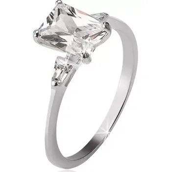 Prsten Stříbrný prsten 925, obdélníkový a dva trojúhelníkové kamínky - Velikost: 49